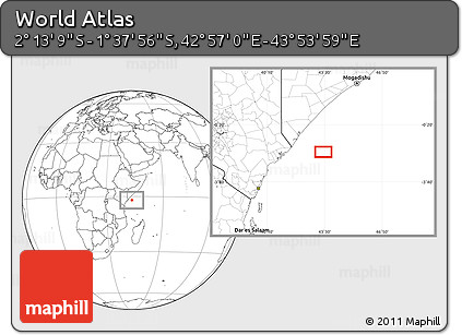 Blank Location Map of the Area around 1° 55' 32" S, 43° 25' 29" E
