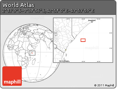 Blank Location Map of the Area around 1° 55' 32" S, 43° 25' 29" E