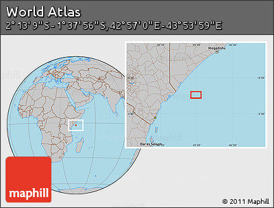 Gray Location Map of the Area around 1° 55' 32" S, 43° 25' 29" E