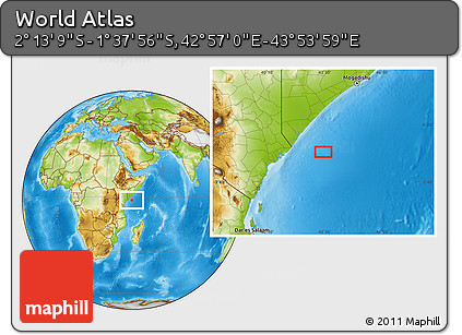 Physical Location Map of the Area around 1° 55' 32" S, 43° 25' 29" E