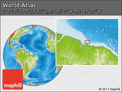 Physical Location Map of the Area around 1° 55' 32" S, 43° 16' 29" W