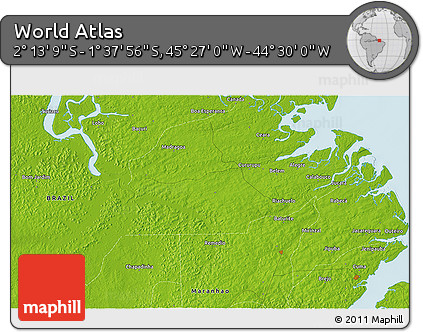 Physical 3D Map of the Area around 1° 55' 32" S, 44° 58' 30" W