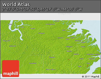 Physical 3D Map of the Area around 1° 55' 32" S, 44° 58' 30" W