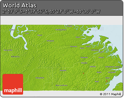 Physical 3D Map of the Area around 1° 55' 32" S, 44° 58' 30" W