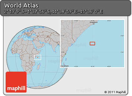 Gray Location Map of the Area around 1° 55' 32" S, 45° 7' 30" E