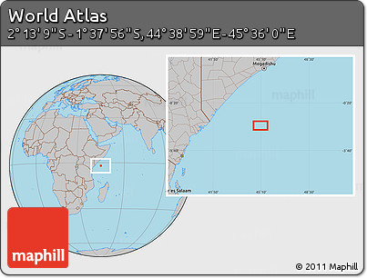 Gray Location Map of the Area around 1° 55' 32" S, 45° 7' 30" E