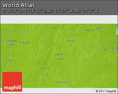 Physical 3D Map of the Area around 1° 55' 32" S, 45° 49' 30" W