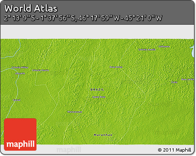 Physical 3D Map of the Area around 1° 55' 32" S, 45° 49' 30" W