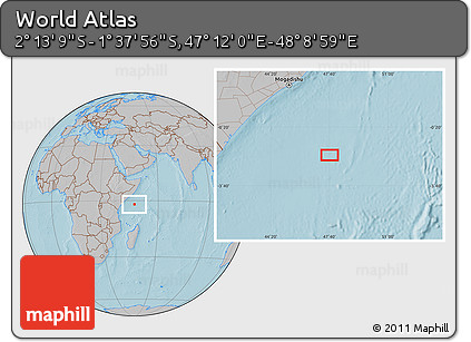 Gray Location Map of the Area around 1° 55' 32" S, 47° 40' 29" E, hill shading