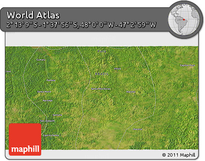 Satellite 3D Map of the Area around 1° 55' 32" S, 47° 31' 29" W