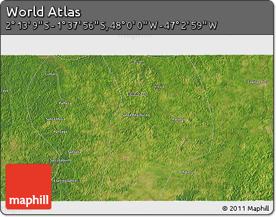 Satellite 3D Map of the Area around 1° 55' 32" S, 47° 31' 29" W