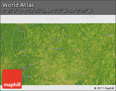 Satellite 3D Map of the Area around 1° 55' 32" S, 47° 31' 29" W