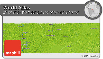 Physical Panoramic Map of the Area around 1° 55' 32" S, 47° 31' 29" W
