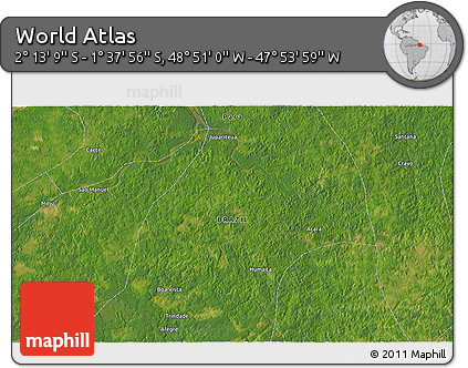 Satellite 3D Map of the Area around 1° 55' 32" S, 48° 22' 30" W