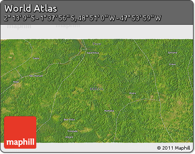 Satellite 3D Map of the Area around 1° 55' 32" S, 48° 22' 30" W