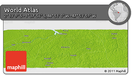 Physical Panoramic Map of the Area around 1° 55' 32" S, 48° 22' 30" W