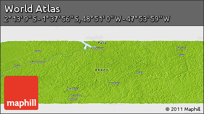 Physical Panoramic Map of the Area around 1° 55' 32" S, 48° 22' 30" W