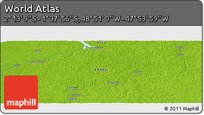 Physical Panoramic Map of the Area around 1° 55' 32" S, 48° 22' 30" W