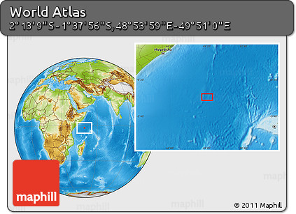Physical Location Map of the Area around 1° 55' 32" S, 49° 22' 30" E