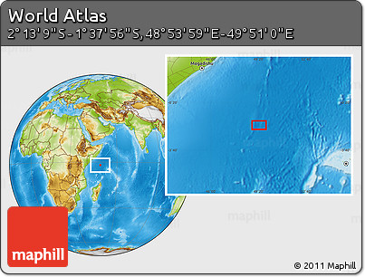 Physical Location Map of the Area around 1° 55' 32" S, 49° 22' 30" E