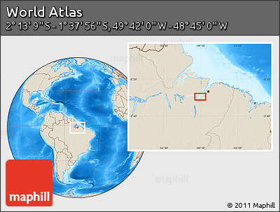 Shaded Relief Location Map of the Area around 1° 55' 32" S, 49° 13' 30" W