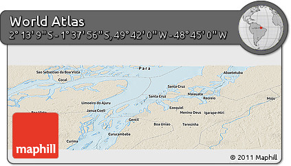 Shaded Relief Panoramic Map of the Area around 1° 55' 32" S, 49° 13' 30" W