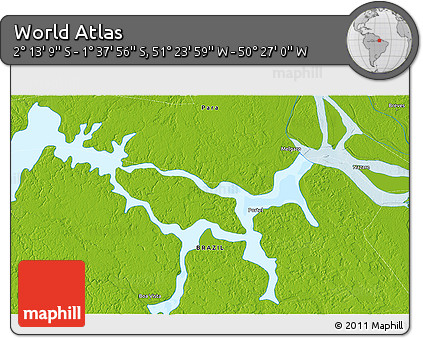 Physical 3D Map of the Area around 1° 55' 32" S, 50° 55' 29" W