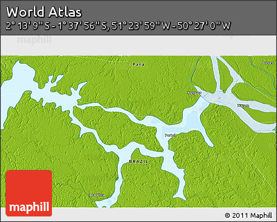Physical 3D Map of the Area around 1° 55' 32" S, 50° 55' 29" W