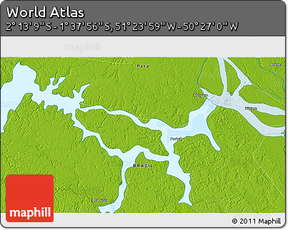 Physical 3D Map of the Area around 1° 55' 32" S, 50° 55' 29" W