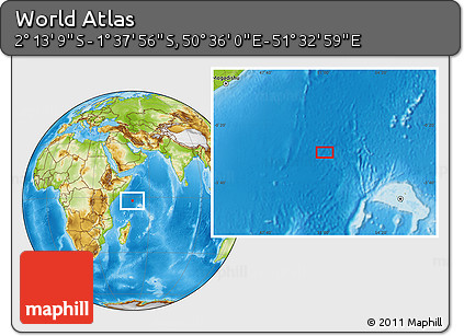 Physical Location Map of the Area around 1° 55' 32" S, 51° 4' 30" E