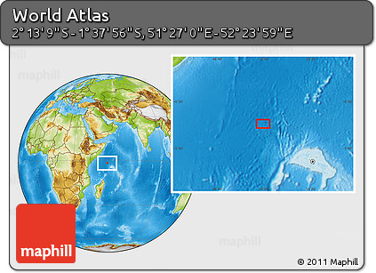 Physical Location Map of the Area around 1° 55' 32" S, 51° 55' 29" E