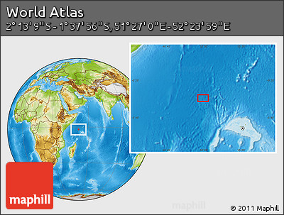 Physical Location Map of the Area around 1° 55' 32" S, 51° 55' 29" E