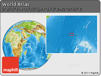 Physical Location Map of the Area around 1° 55' 32" S, 51° 55' 29" E