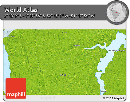 Physical 3D Map of the Area around 1° 55' 32" S, 51° 46' 29" W