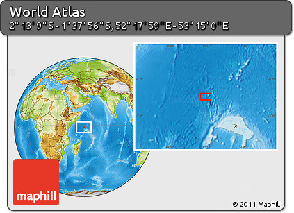 Physical Location Map of the Area around 1° 55' 32" S, 52° 46' 29" E