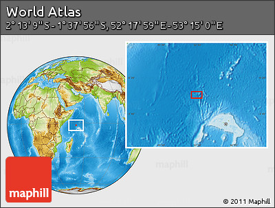 Physical Location Map of the Area around 1° 55' 32" S, 52° 46' 29" E