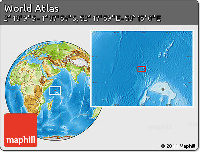 Physical Location Map of the Area around 1° 55' 32" S, 52° 46' 29" E