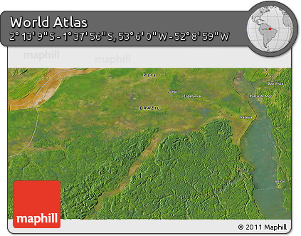 Satellite 3D Map of the Area around 1° 55' 32" S, 52° 37' 30" W