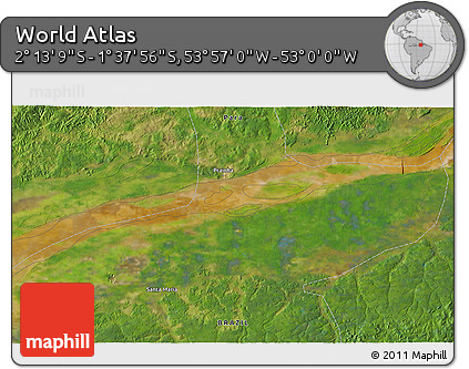 Satellite 3D Map of the Area around 1° 55' 32" S, 53° 28' 30" W