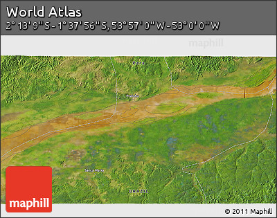 Satellite 3D Map of the Area around 1° 55' 32" S, 53° 28' 30" W