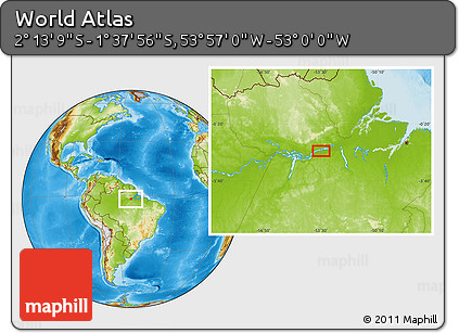 Physical Location Map of the Area around 1° 55' 32" S, 53° 28' 30" W