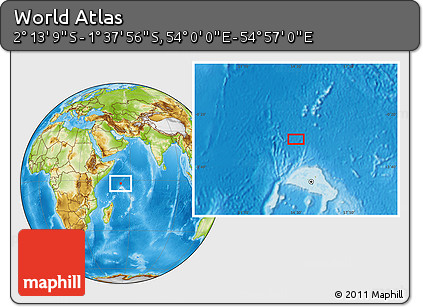 Physical Location Map of the Area around 1° 55' 32" S, 54° 28' 30" E