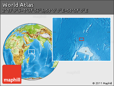 Physical Location Map of the Area around 1° 55' 32" S, 54° 28' 30" E