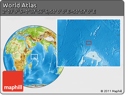 Physical Location Map of the Area around 1° 55' 32" S, 54° 28' 30" E