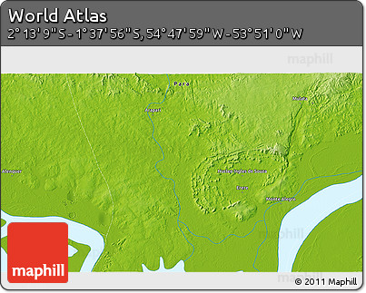 Physical 3D Map of the Area around 1° 55' 32" S, 54° 19' 30" W