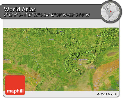 Satellite 3D Map of the Area around 1° 55' 32" S, 54° 19' 30" W