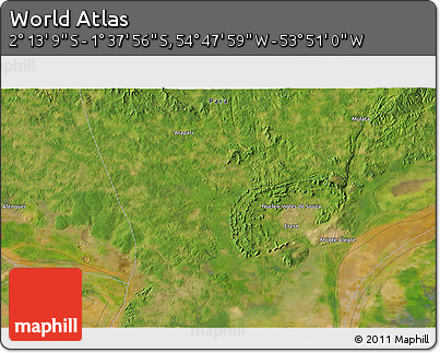 Satellite 3D Map of the Area around 1° 55' 32" S, 54° 19' 30" W