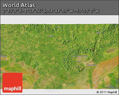 Satellite 3D Map of the Area around 1° 55' 32" S, 54° 19' 30" W