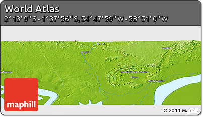 Physical Panoramic Map of the Area around 1° 55' 32" S, 54° 19' 30" W