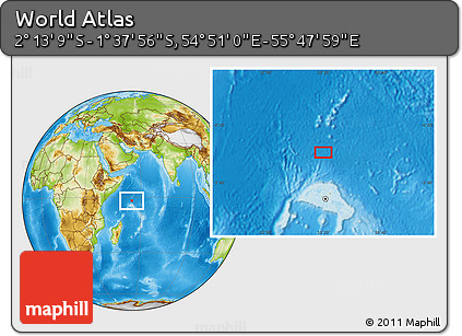 Physical Location Map of the Area around 1° 55' 32" S, 55° 19' 30" E